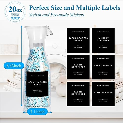 GIXSEGIE Laundry Detergent Dispenser Bottle 20oz with Waterproof Label for Laundry Detergent Soap Fabric Softener Bleach Scent Booster Beads, Sturdy PET Bottle for Laundry Room Decor 2 Pack Black