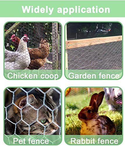 HONSREO Chicken Wire Fencing 16.9 Inch x 32.8 Ft, Poultry Wire Netting 0.6 Inch Hexagonal Galvanized Floral Fence Mesh for Pet Rabbit Coop