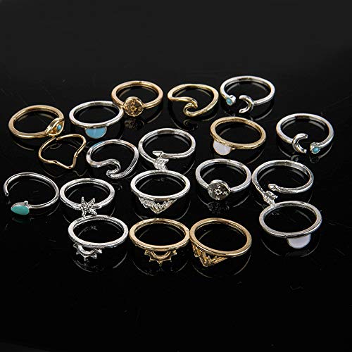 FUTIMELY Boho Retro Stackable Rings Sets for Teens Girls Women Rhinestone Knuckle Joint Finger Kunckle Nail Ring Sets (A:19PC)