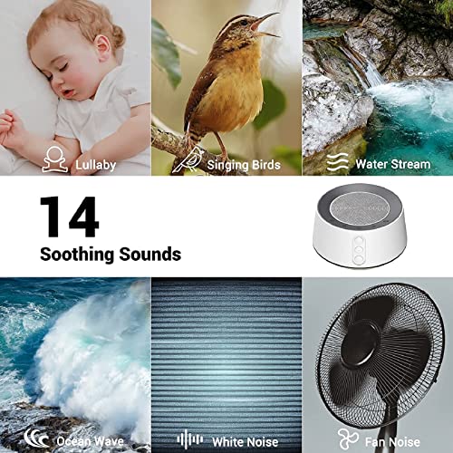 BGOVERSS White Noise Sound Machine with 14 Soothing Sounds and 10 Levels Night Light for Sleeping, 5 Timers and Memory Feature Plug in Sound Machine for Nursery Baby Kids Adults,Black