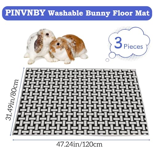 PINVNBY Rabbits Cage Liners, 3 Pack 23.62" x 35.43" Washable Reusable Guinea Pig Bedding Pads, Waterproof & Anti Slip Guinea Pig Training Mat for Punnies Chinchillas Cats Guinea Pigs Ferrets