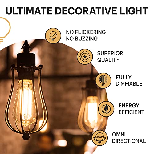 HUDSON BULB CO. Vintage Edison LED Light Bulbs 6W (6 Pack), Soft White, Non-Dimmable, E26/E27 Base, ST58 Style, 60 Watt Equivalent