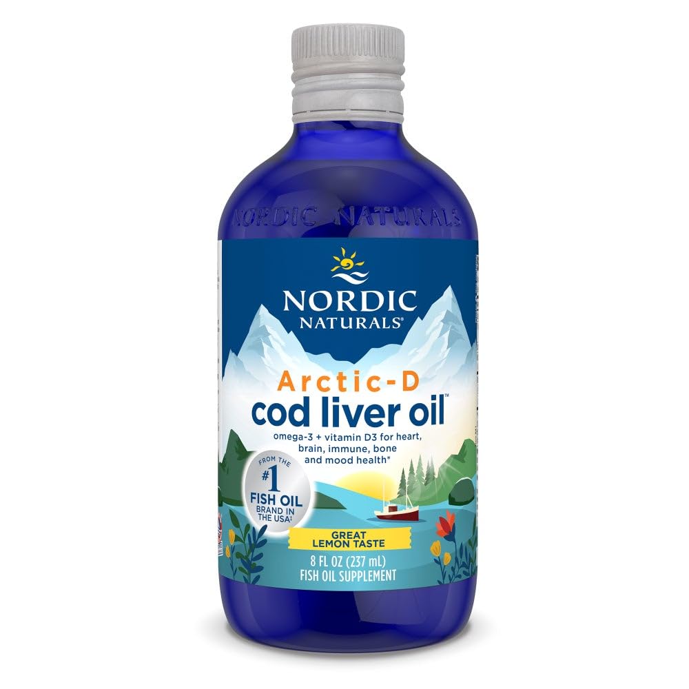 Nordic Naturals Arctic-D Cod Liver Oil, Lemon - 8 oz - 1060 mg Total Omega-3s + 1000 IU Vitamin D3 - EPA & DHA - Heart, Brain, Bone, Immune & Mood Support - Non-GMO - 48 Servings