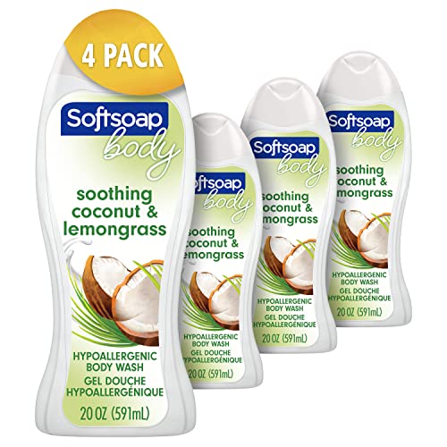 Softsoap Body Wash, Coconut Butter Scrub , Exfoliating Body Wash, 20 Ounce, 4 Pack