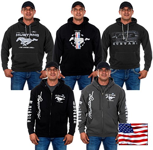 JH DESIGN GROUP Men's Ford Mustang Collage Black Zip Up Hoodie Sweatshirt (Small, CLG2-black)