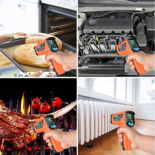 MESTEK Infrared Thermometer Temperature Gun, -58℉~1472℉, Non-Contact Digital Laser Thermometetr Gun with K-Probe for Cooking Grill Pizza Oven, IR Thermometer Temp Gun with Adjustable Emissivity
