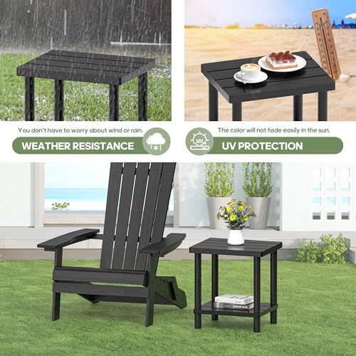 LEJANEOYE Outdoor Side Table, 2-Tier Small Outdoor Table for Patio, Adirondack Side Table for Outside or Indoor, Bamboo End Table for Pool, Porch, Weather Resistant Easy Maintenance