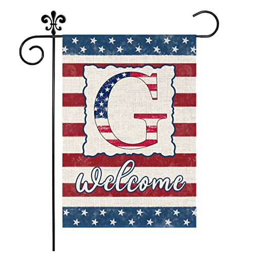 Monogram Letter A Garden Flag 4th of July Patrioctics 12x18 Inch Double Sided for Outside Small Burlap Family Last Name Initial Yard Flag