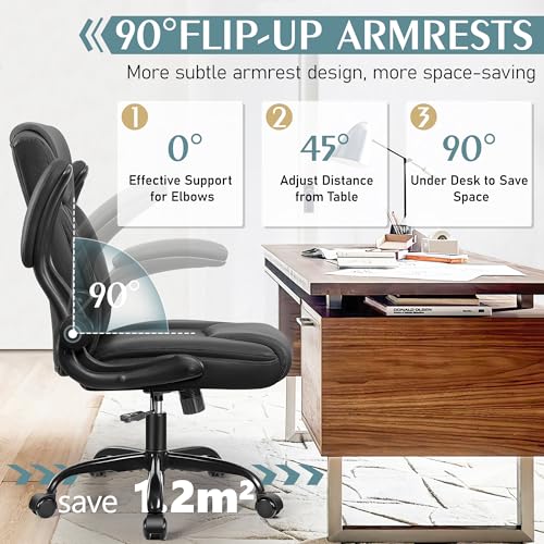 Leather Office Chair, PU Home Computer Desk Chairs with Ergonomic Back Support, 360°Swivel Free,Small Gmaing Chair with Wheels and Adjustable Armrests, for Short People Use, Black