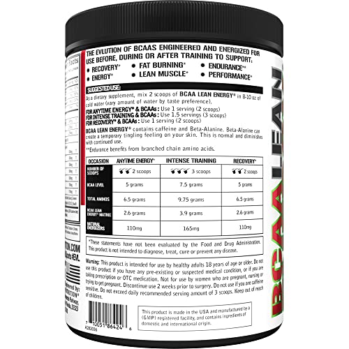 EVL BCAA Lean Energy Powder - Pre Workout Green Tea Fat Burner Support with BCAAs Amino Acids and Clean Energizers - BCAA Powder Post Workout Recovery Drink for Lean Muscle Recovery - Cherry Limeade
