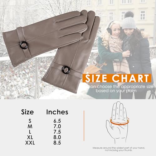 Womens Winter Leather Gloves Touchscreen Texting Warm Driving Lambskin Gloves (Beige, S)