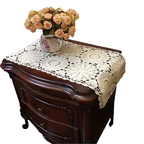 USTIDE White Floral Lace Crochet Tablecloths Cotton Rectangle Kitchen Tablecloth Party Wedding Table Covers 59x78inches