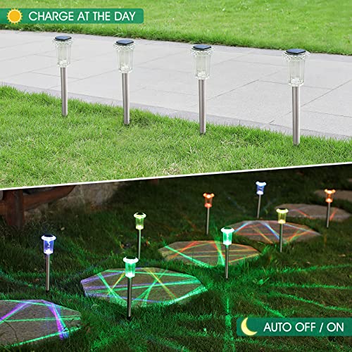 Eyrosa Solar Outdoor Lights, 10 Pack Waterproof Stainless Steel Solar Stake Lights for Pathway Garden Yard Path Walkway Driveway Lawn Decor - Cool White