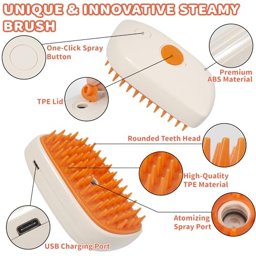 CyperGlory 3 in 1 Steam Cat Hair Brush: Spray, Massage and Bath Cleaning for Dogs and Cats, Soft Silicone Brush for Hair Removal, Self-Cleaning Feature for Easy Use