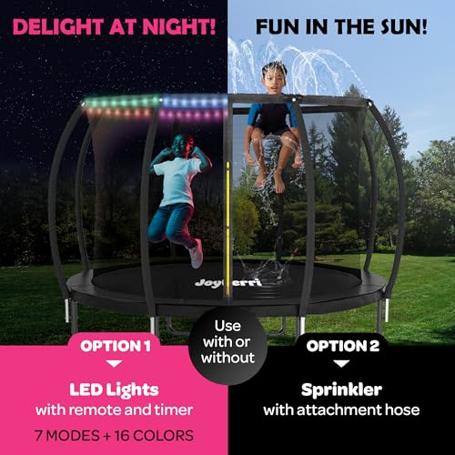 Trampoline for Kids and Adults - 8Ft 10Ft 12Ft 14FT Trampoline with Net - with Bonus Sprinkler and LED Lights/ASTM Certified/Extra Sturdy Recreational Outdoor Trampolines