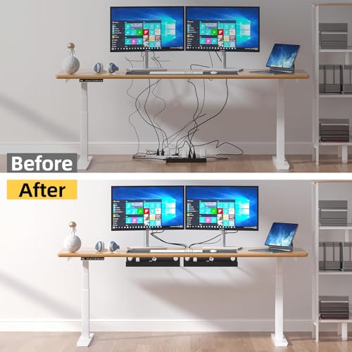 Yecaye 2 Pack Cable Management Under Desk, 31.5 in Under Desk Cable Management Tray, Cable Hider, Cord Organizer for Desk, No Screw No Drill Cable Cord Management for Office and Home, Black