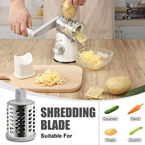 YNNICO Rotary Cheese Grater - Manual Mandoline Slicer with Non-slip Suction Base, Vegetable Slicer Nuts Grinder Cheese Shredder with Clean Brush (Green)