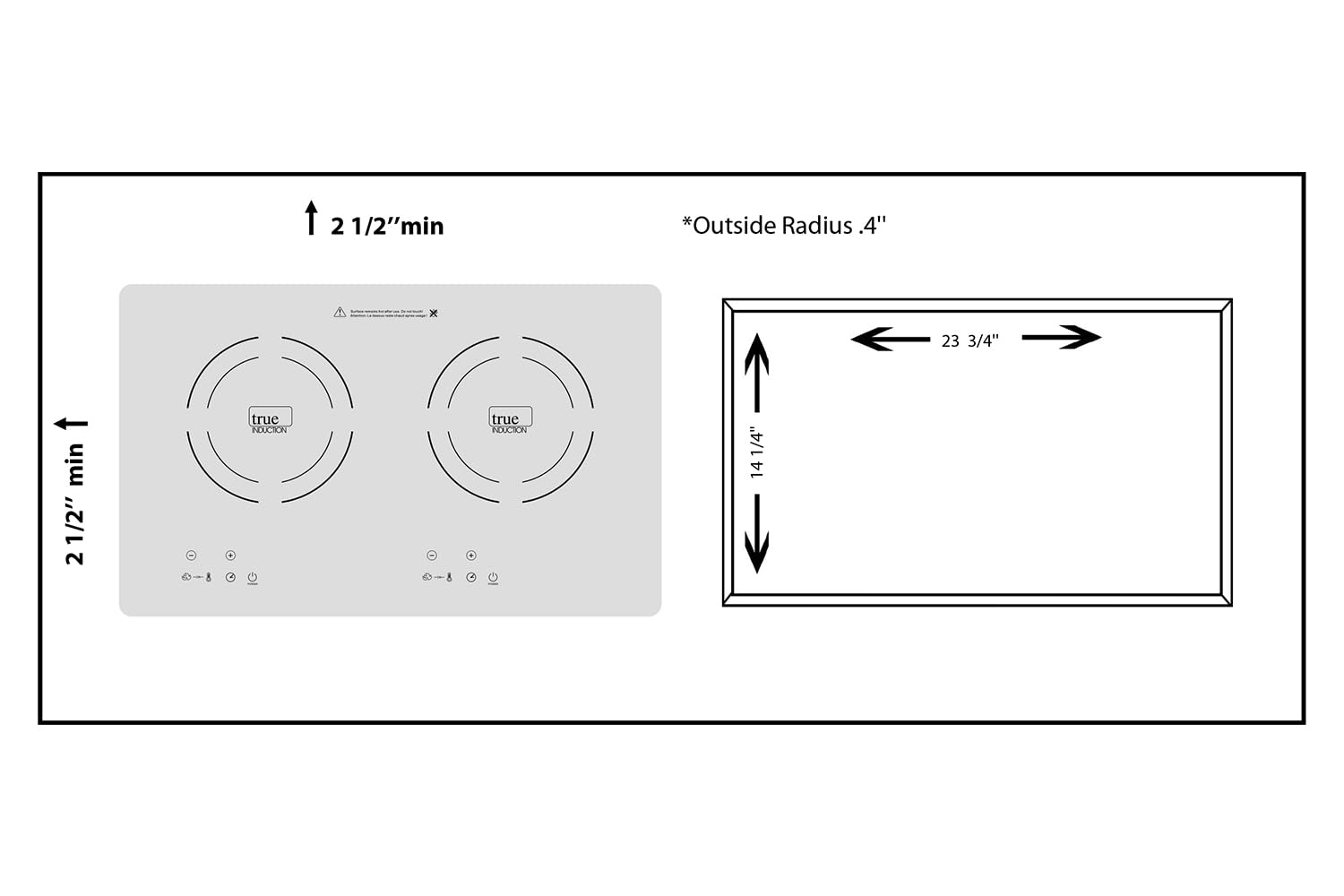 True Induction TI-2B 23 in. Dual Element Black Induction Glass-Ceramic Cooktop 1750W 858UL Cert.
