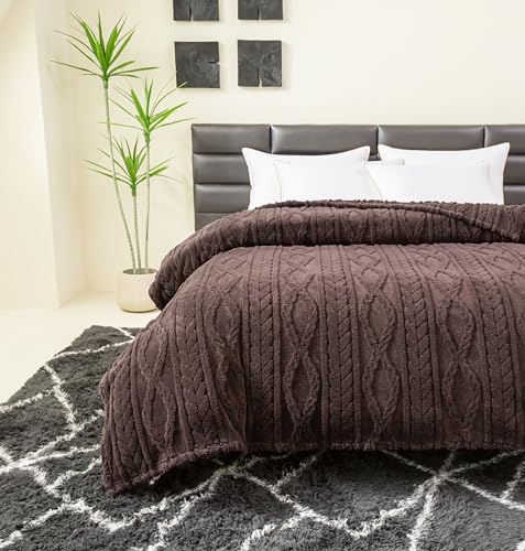 COOVA Premium Fleece Queen Size Blanket - Cozy Sherpa Blanket 3D Jacquard, Soft Fuzzy Fluffy Lightweight Warm Bed Blanket, Gift for Women,Couch,Bed,Sofa,Chair,Camping,Travel.(Taupe 90"x90")