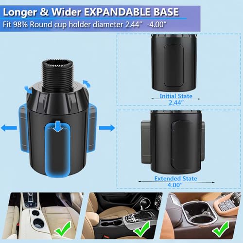 Easkkty Cup Holder Phone Mount with Expandable Holder and Base, Upgraded Universal Cellphone Cradle Car Cupholder (Adjustable) with Long Bracket Fit iPhone All Smartphone (Silver- Phone Holder)