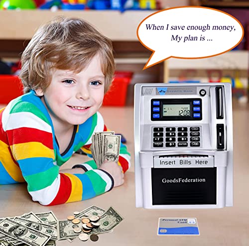 2024 Upgraded ATM Piggy Bank for Real Money for Kids Adults,Toy Money Bank with Card,Password,Coin Recognition,Bill Feeder,Balance Calculator,Electronic Money Safe Coin Box,Hot Gift for Boys Girls