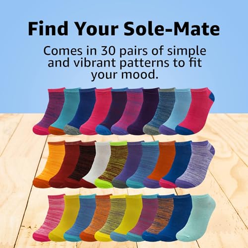 BRIGHT STAR Women's Low Cut Ankle Socks - 30-Pair | Soft & Comfortable Athletic Socks, Durable Polyester Blend, Machine Washable, Stylish Sock Pack for All Seasons (Size 9-11)