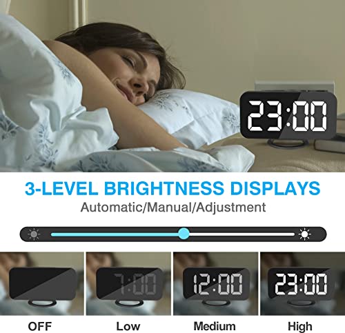 Digital Alarm Clock,6" Large LED Display with Dual USB Charger Ports | Auto Dimmer Mode | Easy Snooze Function, Modern Mirror Desk Wall Clock for Bedroom Home Office for All People (Black)