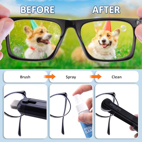 Glasses Cleaner Eyeglass Cleaning Kit- Eye Glass Cleaners Spray with Microfiber Lens Cleaner Cloth, Portable Glasses Cleaning Kit for Travel, 100% Safe Eyeglasses Cleaner Tool, No Streaks & Scratch, Black