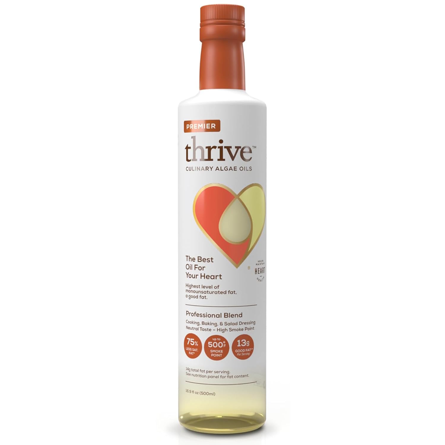 Thrive Algae Cooking Oil - Heart and Health-Conscious Cooking Oil, Rich in Omega-9 Monounsaturated Fat, Premier Blend, 16.9 fl oz