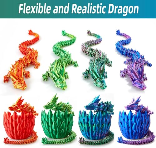 Qxbuhe 12inch 3D Printed Dragon Egg,Mystery Crystal Dragon Fidget Toys,Articulated Dragon,Home Desk Decor Easter Surprise Dinosaur Eggs,Adults Fidget Toys for Autism/ADHD (Black Red)