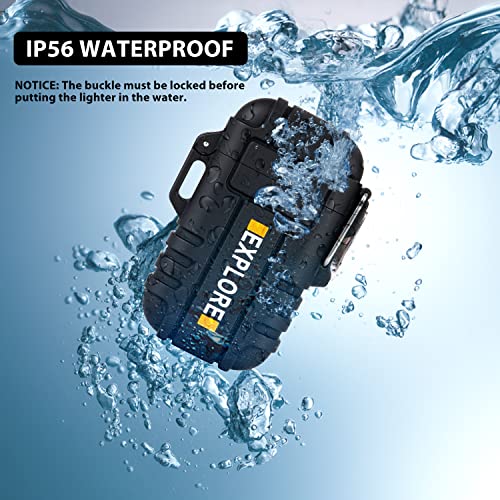 LcFun Electric Lighter, Plasma Lighter Waterproof Arc Lighter Windproof USB Lighter Rechargeable with Emergency Whistle for Hiking, Camping, Adventure, Outdoor, Survival, Tactical, EDC Gear (Black)