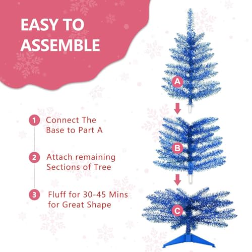 4ft Lighted Artificial Blue Christmas Tree | Leeheeyee Small Xmas Tree, Not Pre-lit Blue Tinsel Pine Trees with Lights, Ideal for Home, Office, and Xmas Party Décor