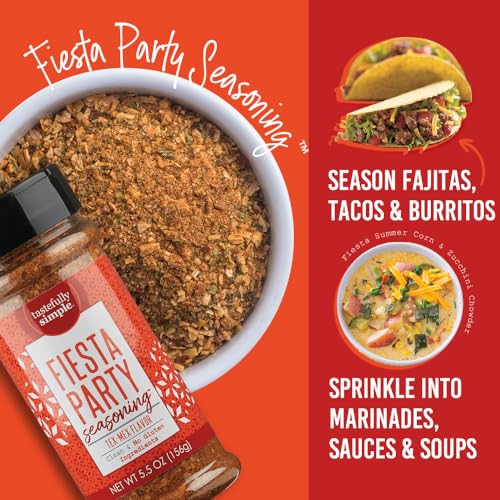 Tastefully Simple Fiesta Party Mexican Seasoning for Tacos, Fajitas, Enchiladas, Dips, and More, Clean, Keto, and Paleo, No MSG or Gluten Ingredients, 5.5 oz (Pack of 3)
