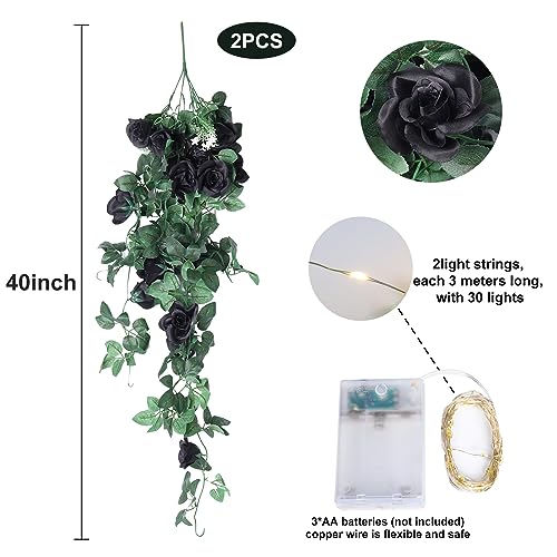 RECUTMS Artificial Rose Vine Hanging Plants 4Pieces 3.3Ft Hanging Flowers Artificial Hanging Plants Artificial Flower for Home Room Garden Wedding Indoor Outdoor Decoration (Black)
