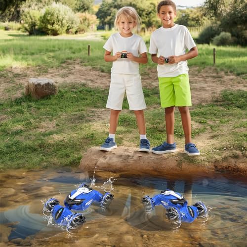 Amphibious Remote Control Car RC Boat - 4WD Gesture RC Stunt Car 2.4 GHz Transforms Waterproof Vehicle Toys for 6-8 Year Old Boys,All Terrain Summer Beach Pool Toys for Kids Ages 5-7 6-8 8-13