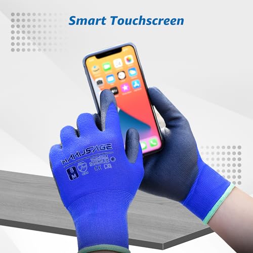 MANUSAGE Safety Work Gloves Men and Women, Microfoam Nitrile Work Gloves Medium, Thin Work Gloves With Touchscreen Fingers, Work Gloves Women, Men's work gloves with grip, 12 Pairs, Grey