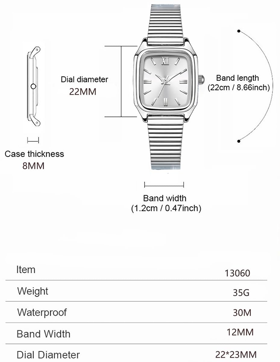 BESTKANG Vintage Square Women's Watch Stainless Band Women's Waterproof Easy-to-Read Gold Quartz Watch (Gold-Green)