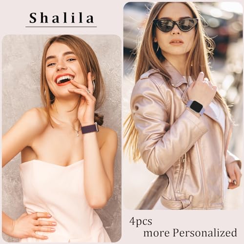 Shalila 4 Pack Braided Solo Loop Compatible with Apple Watch Band 38mm 40mm 41mm 42mm 44mm 45mm 46mm 49mm, Stretchy Nylon Sport Strap Elastic Wristbands for iWatch Series 10/9/8/SE/7/6/5/4/3/2/1/Ultra