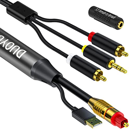 DUOYUTING Digital to Analog 3.5mm AUX Audio Cable, 2 RCA Adapter, All-in-one D/A Audio Converter, for TV/PS4/Xbox/DVD SPDIF/TOSLINK/Optical Port to Sound Box Amplifier Headphones (16.5FT)