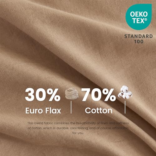 BISELINA French Linen Duvet Cover Set 3pcs with Hidden Zipper Closure Natural Flax Cotton Blend Solid Color Soft Breathable Luxury Farmhouse Bedding -King Size, White