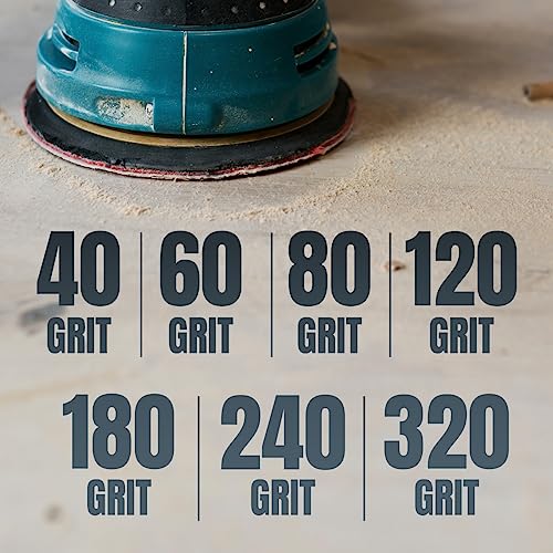 POWERTEC 45206G-50, 60 Grit, 6 Inch 6 Hole Hook and Loop Sanding Discs for Random Orbital Sander, 50PK