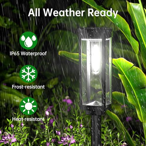 BITPOTT Outdoor Solar Pathway Lights 6 Pack, Bright Cool White Solar Powered Garden Lights Outside, Long Lasting Solar Landscape Lights for Walkway Path Yard Lawn Patio Decor