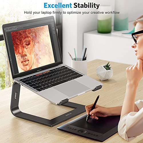 OMOTON Laptop Stand, Detachable Laptop Mount, Aluminum Laptop Holder Stand for Desk, Compatible with MacBook Air/Pro, Dell, HP, Lenovo and All Laptops (11-16 inch), Black