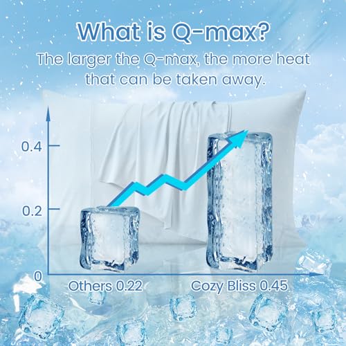 Cozy Bliss Cooling Pillowcases for Hot Sleepers, Q-Max>0.4 Standard Pillow Cases Envelope Closure for Night Sweats, Double Sided Cooling, Summer Breathable Soft for Hair Skin, Blue Pillow Covers