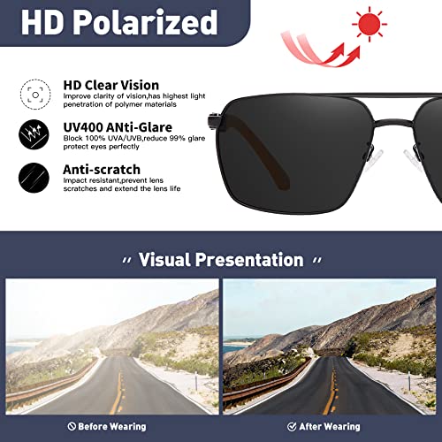 KIOYTLIK Trendy Polarized Sunglasses - UV400 Protection, Fashion Aviator Sunglasses for Men Women, Black