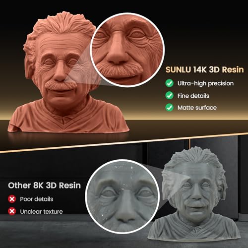 SUNLU 14K High Precision 3D Printer Resin 1KG, Standard 3D Printing Resin for Detail Printing Miniatures, Fast Curing 405nm UV Photopolymer Resin, Smooth Matte Surface, Better Liquidity, 1000G Black