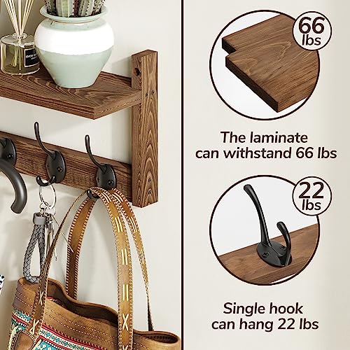 AMBIRD Wall Hooks with Shelf | Entryway Hanging Wood Coat Hooks | Wall-Mounted Rack with 5 Dual Hooks | Bathroom, Living Room, Bedroom (Modern).