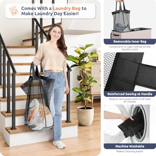 SOLEDI 180L 3-Section Laundry Hamper with Lid, Extra Large Dirty Clothes Basket with Sturdy Handles for Laundry Room & Bedroom - Durable Organizer for Sorting Laundry