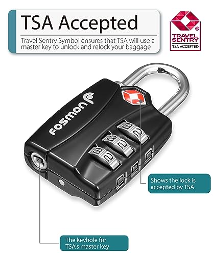 Fosmon TSA Accepted Luggage Locks, Open Alert Indicator 3 Digit Combination Padlock Codes with Alloy Body for Travel Bag, Suit Case, Lockers, Gym, Bike Locks or Other