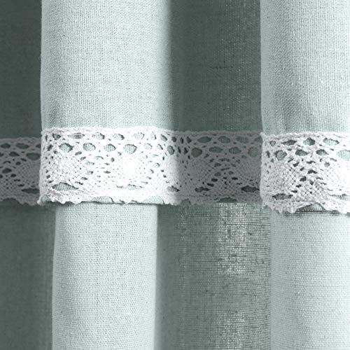 Lush Decor Linen Lace Window Curtain Panel Pair, 84" x 38", Blue